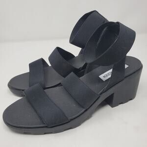 Steve Madden Black Chunky Platform Elastic Sandals 8.5 Monochriome Soft Grunge